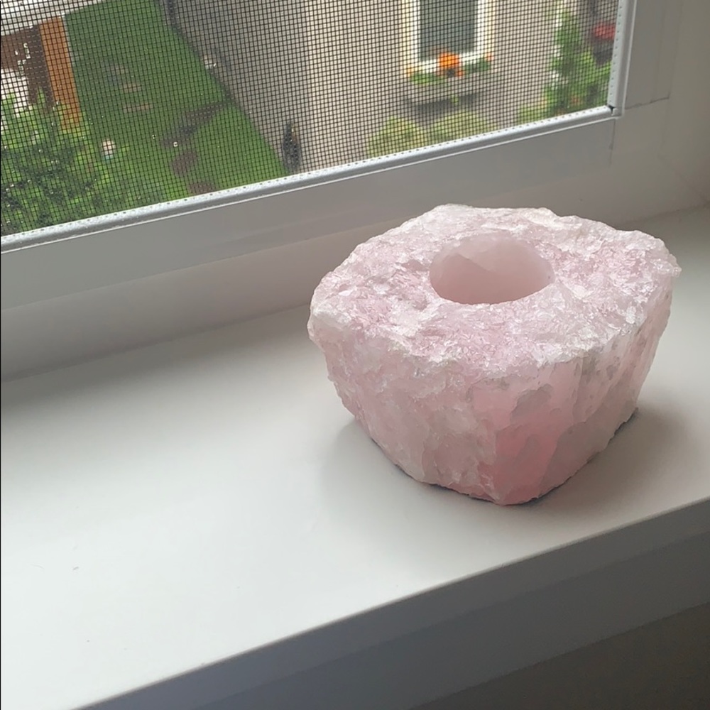 Authentic rose quartz candle holder